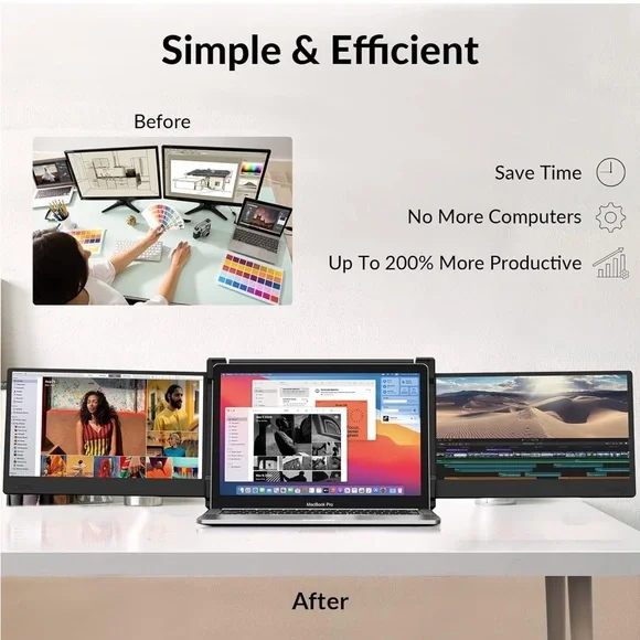 OFIYAA P2 Black Tri Screen Full HD IPS Display Portable Monitor For Laptop